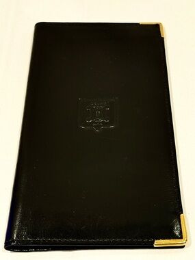 Vintage CELINE Black Leather Embossed Long Wallet with Gold Corner Accents